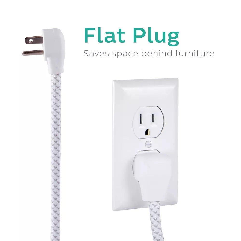 6-Outlet Surge Protected Power Strip with 6ft Braided Flat Plug Extension Cord