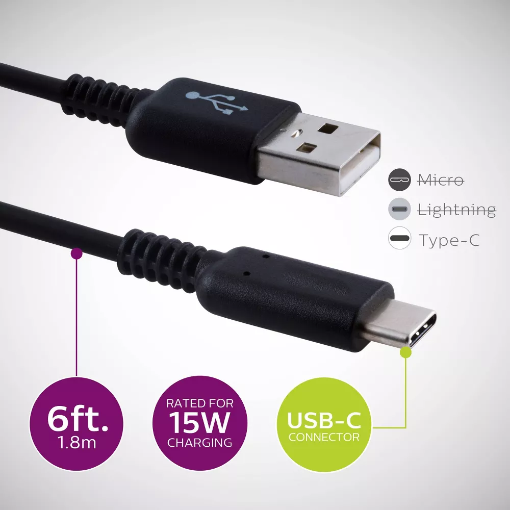6ft USB-A to USB-C Data & Charging Cable